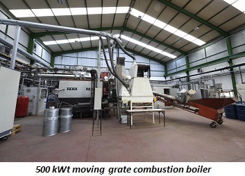 photo of 500 kWt moving grate combustion boiler