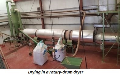 photo of drying in a rotary-drum dryer